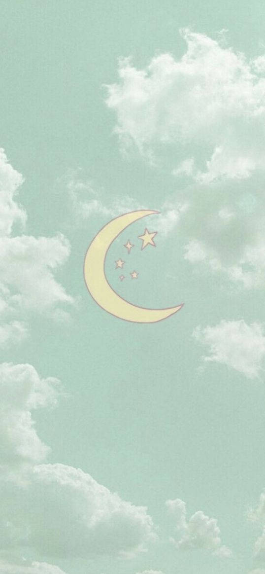 三日月の空 ミントグリーン iPhone 壁紙