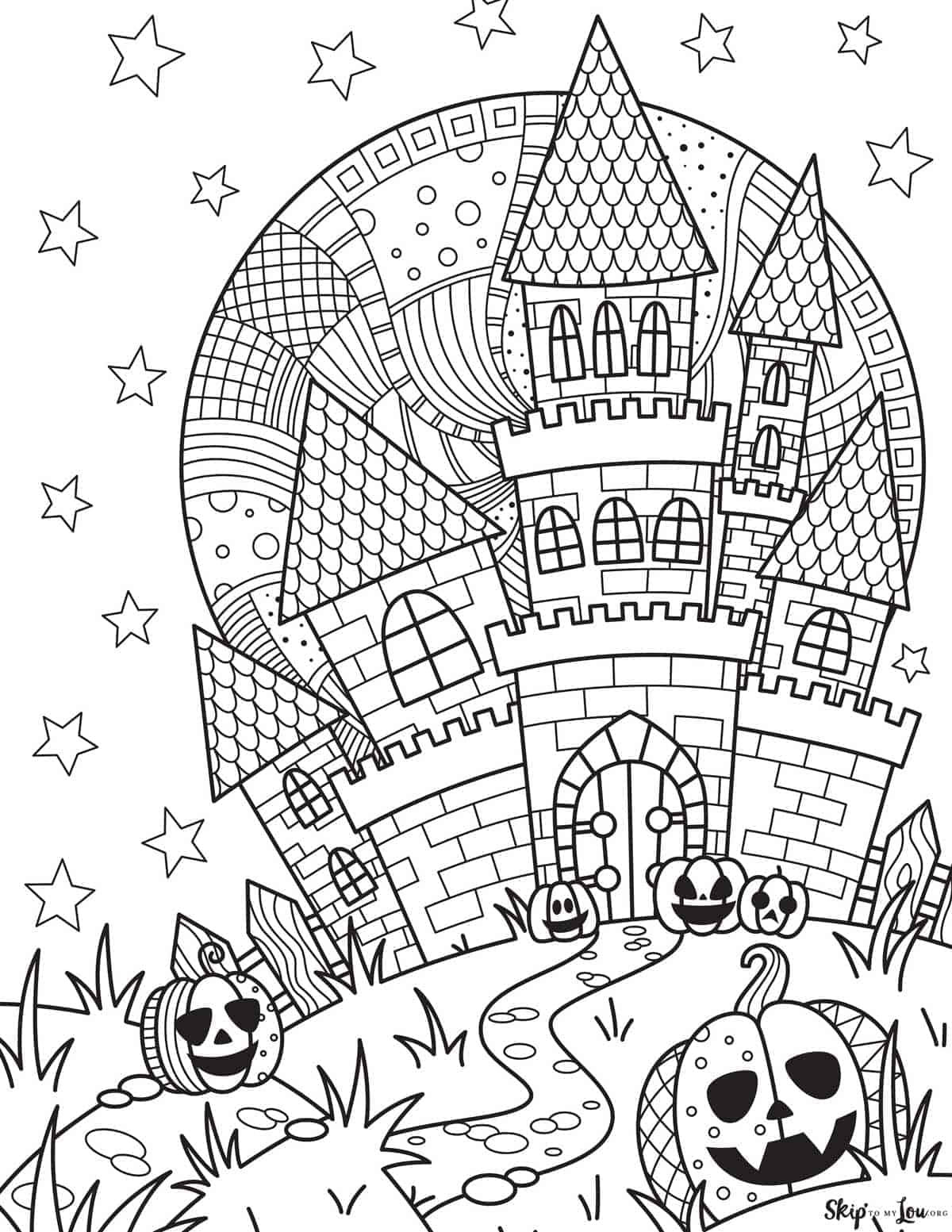 不気味な城のハロウィンぬりえ 壁紙