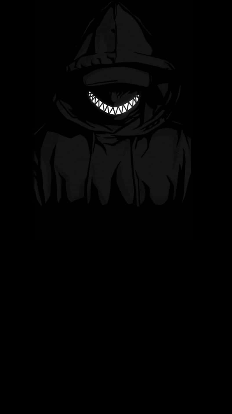 不気味な黒アニメPFPの微笑み 壁紙