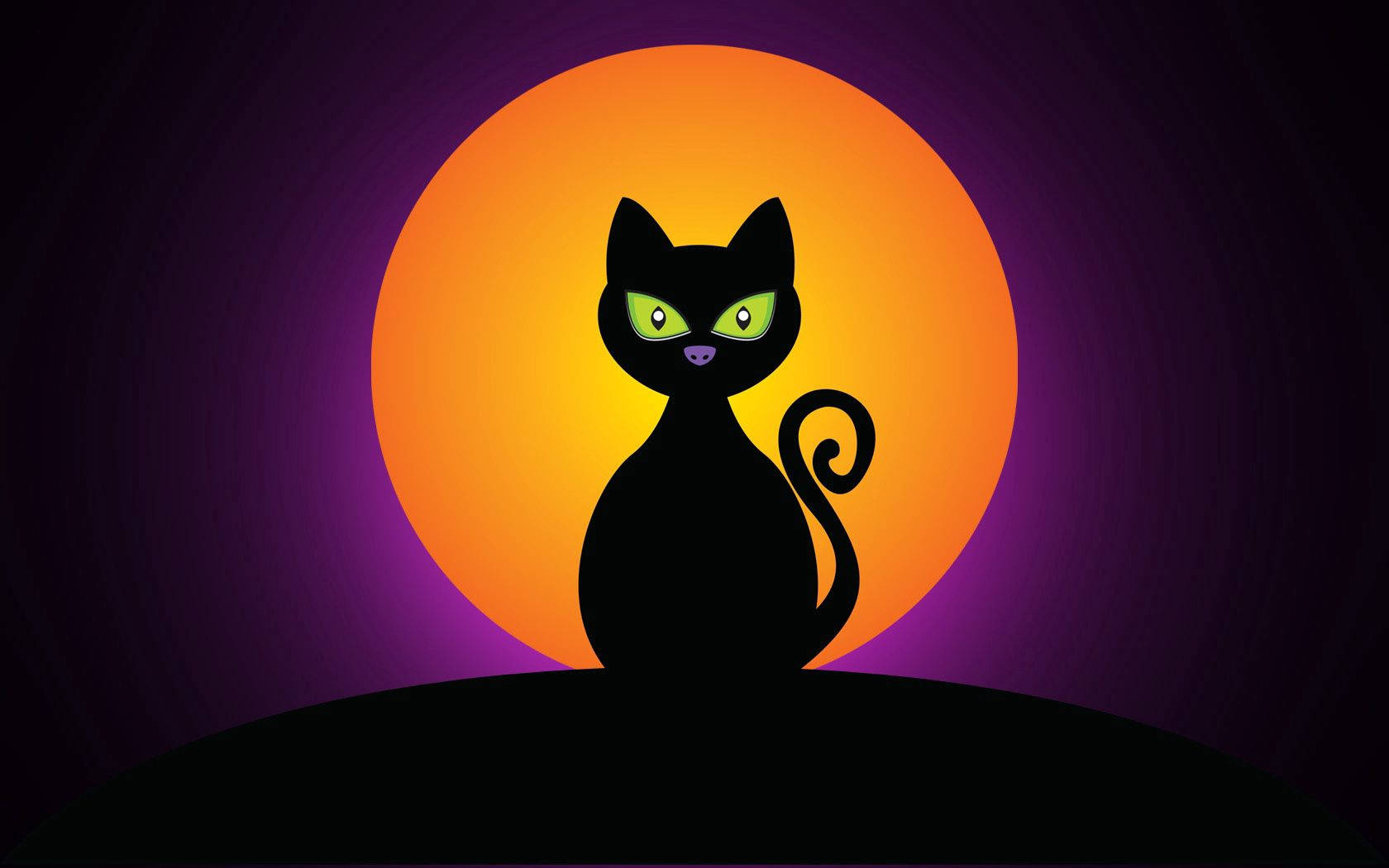 ハロウィンの月の前に立つ黒猫