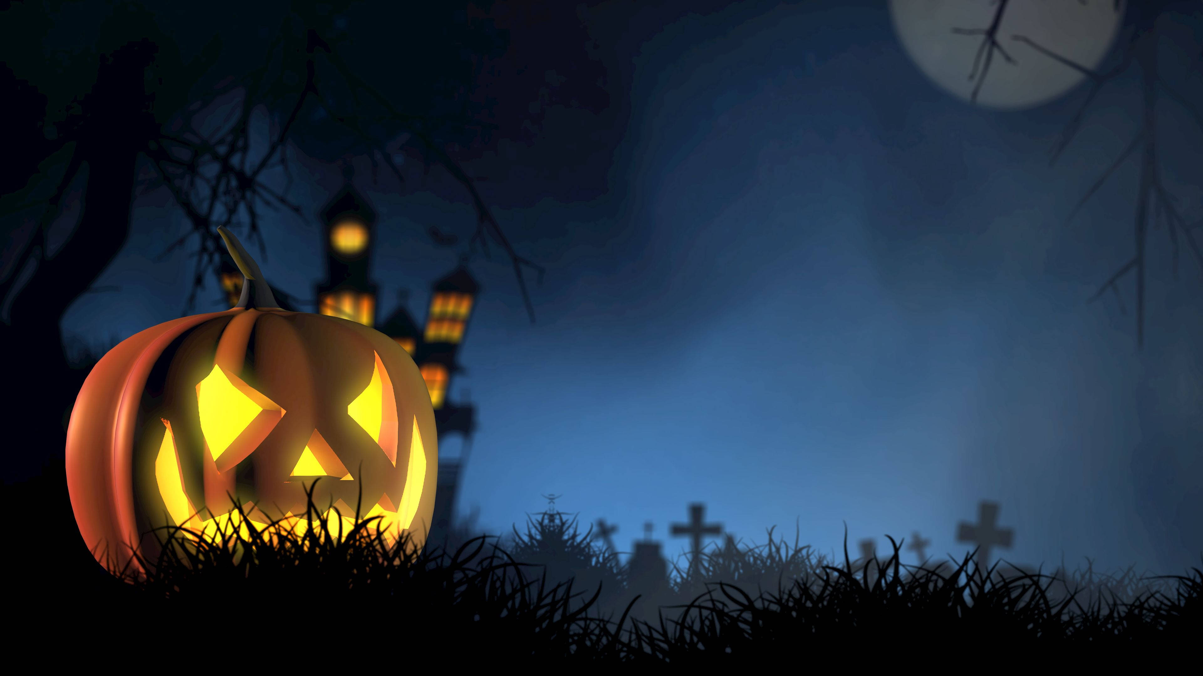 不気味に光るハロウィンカボチャ 壁紙