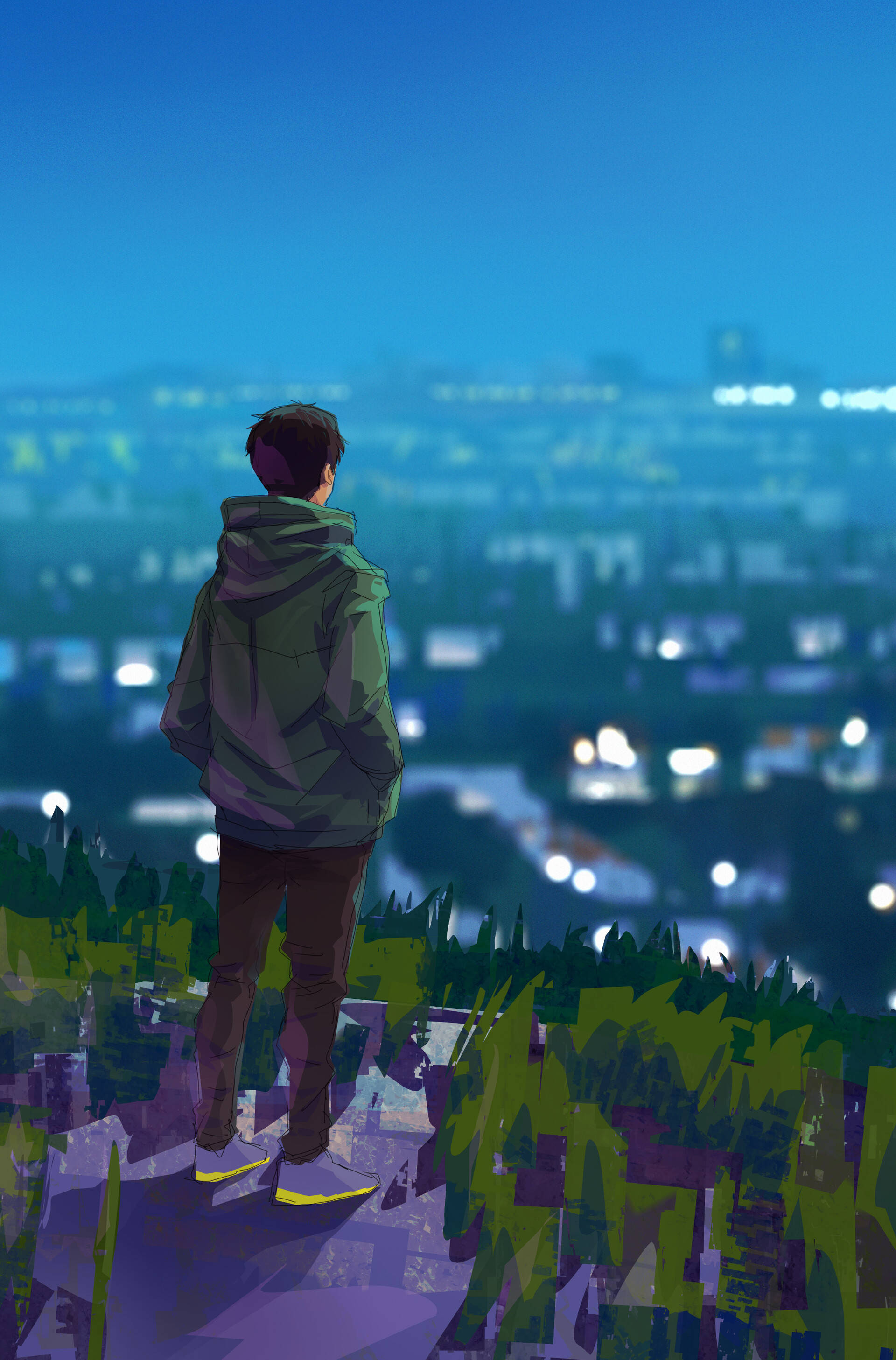 丘の上の孤独な男の電話背景 壁紙