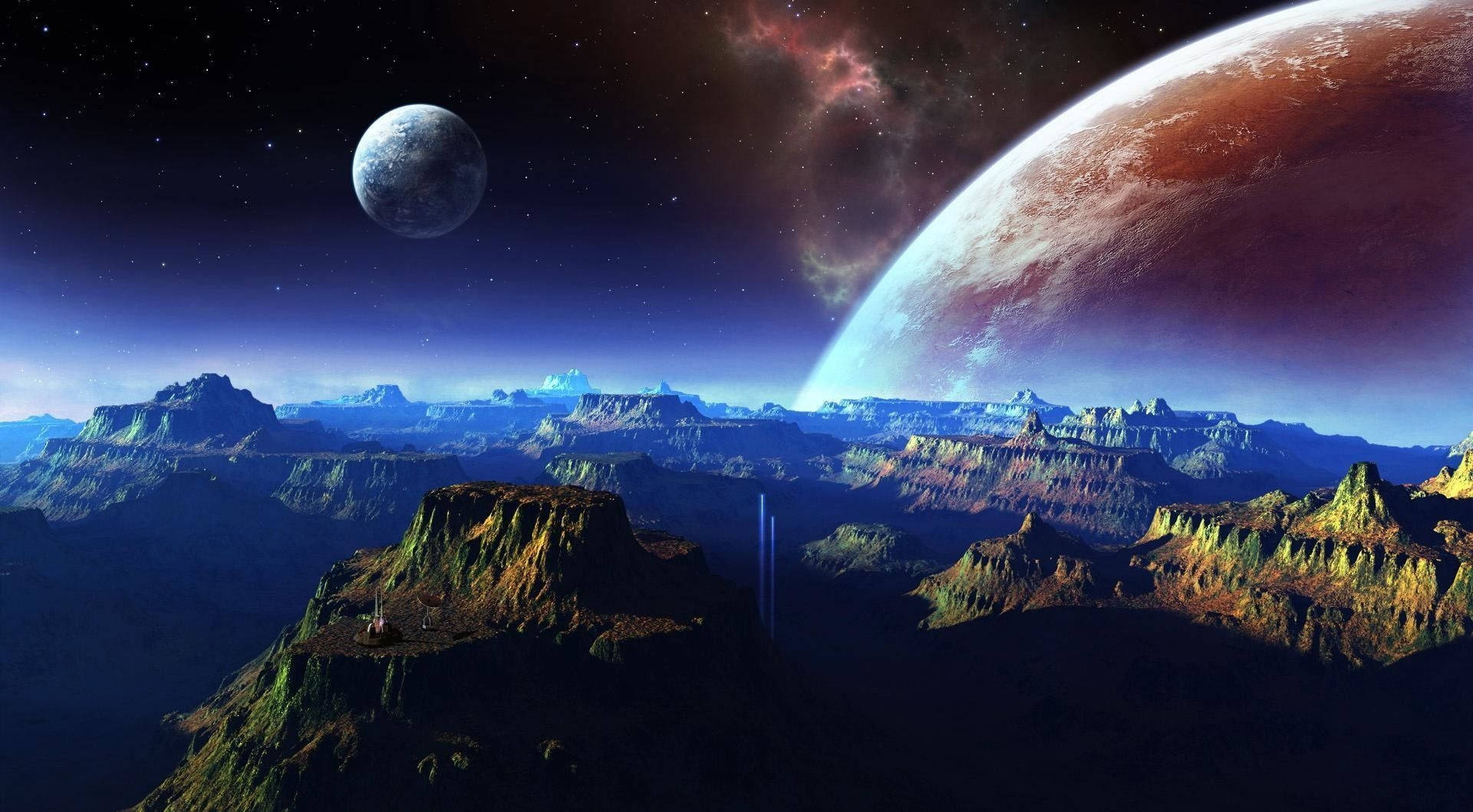 二つの月 1920x1080 HD 宇宙 壁紙