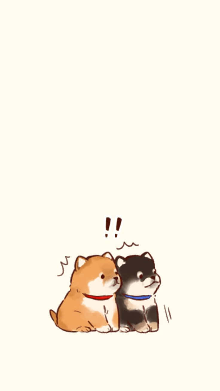二匹の犬が隣り合って座っている 壁紙
