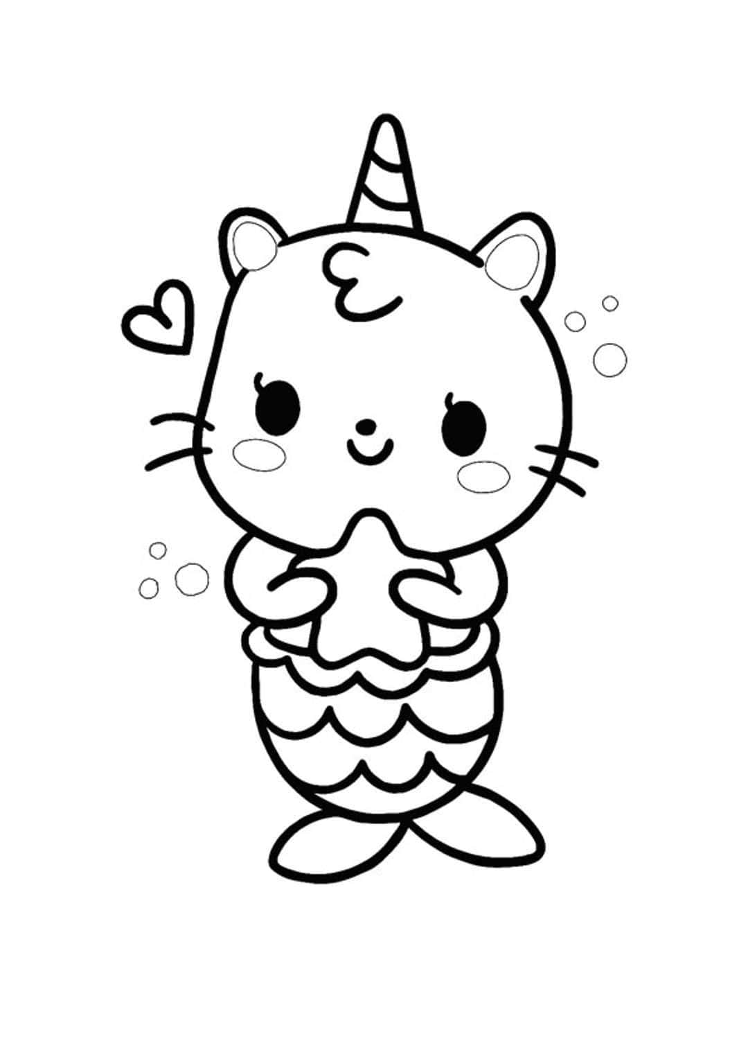 猫の塗り絵 — 人魚 壁紙