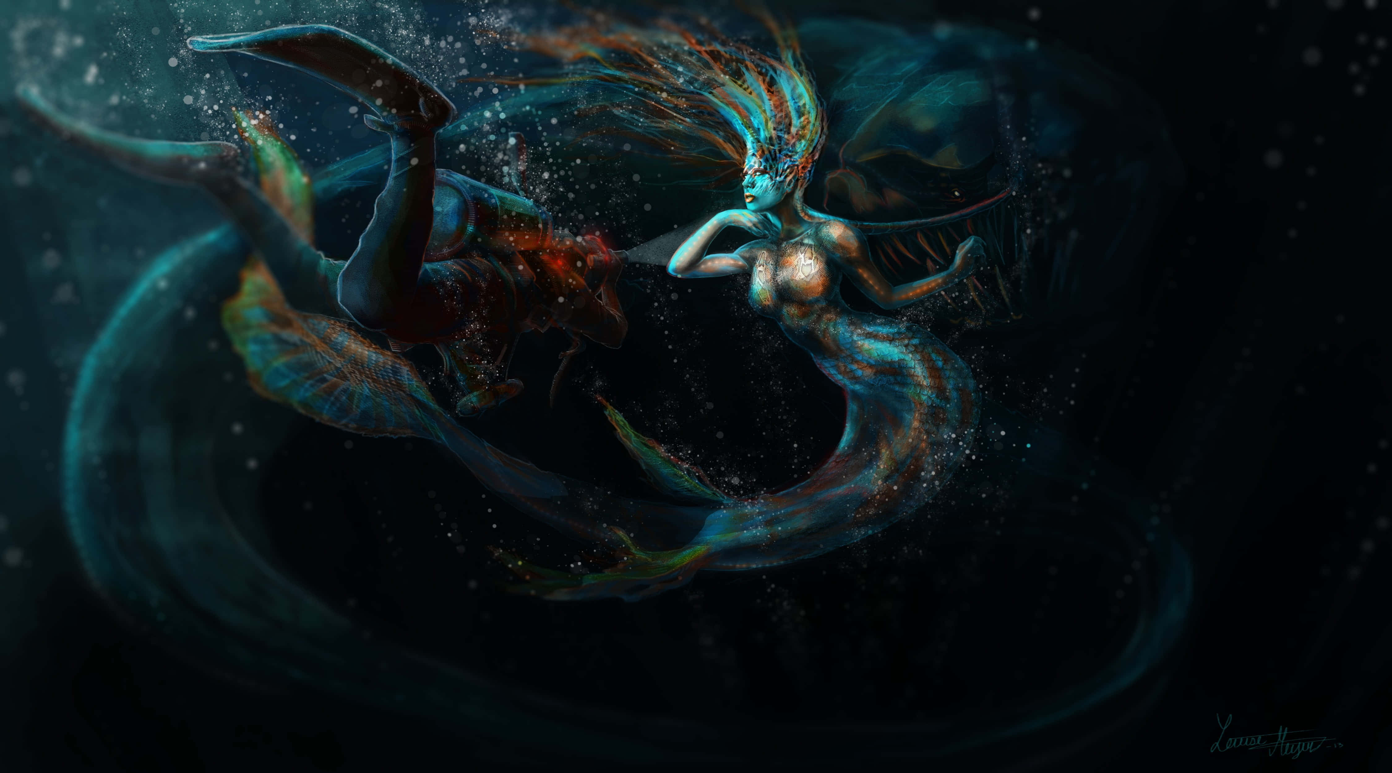 人魚姫 ダークな美学 水中カラー画像 壁紙