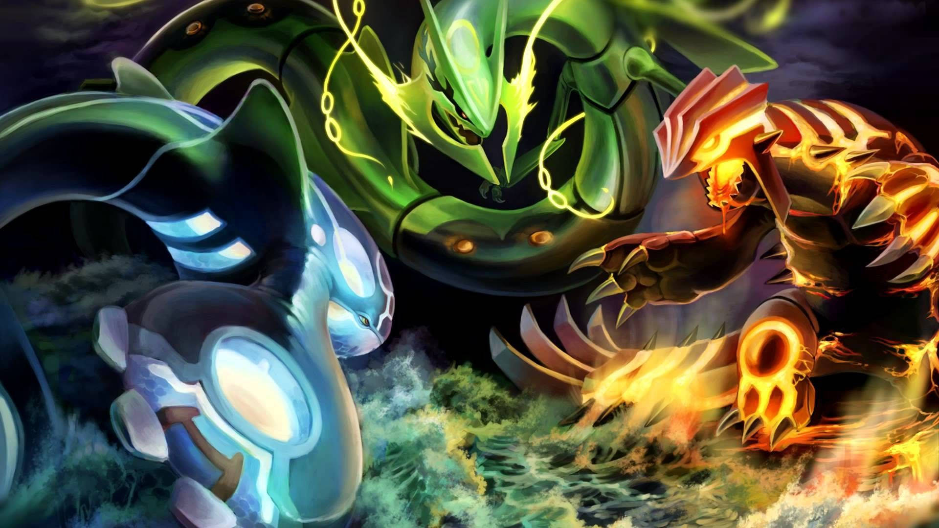 伝説の三体のポケモンが戦う壁紙。