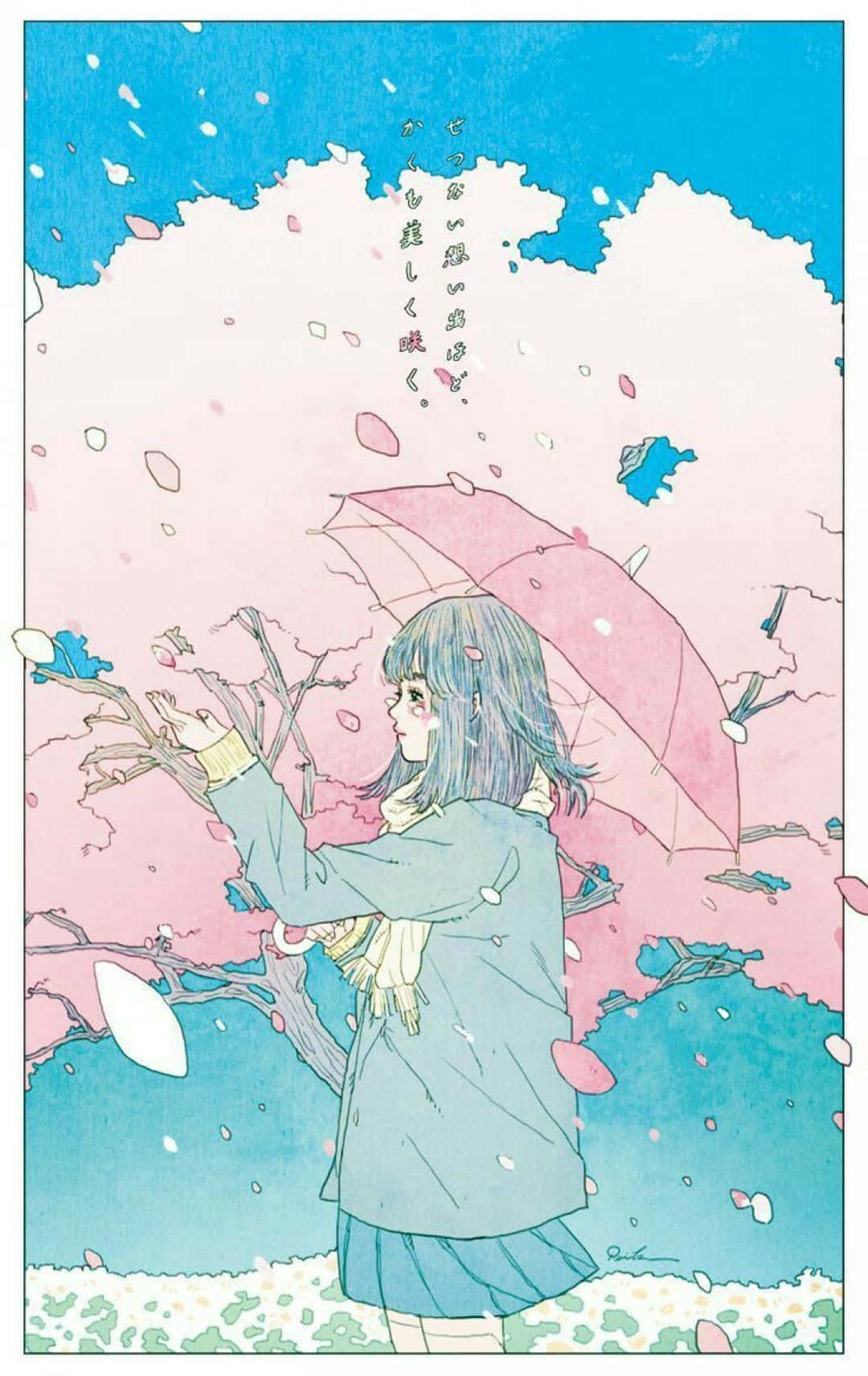 傘を空中に掲げている少女 壁紙