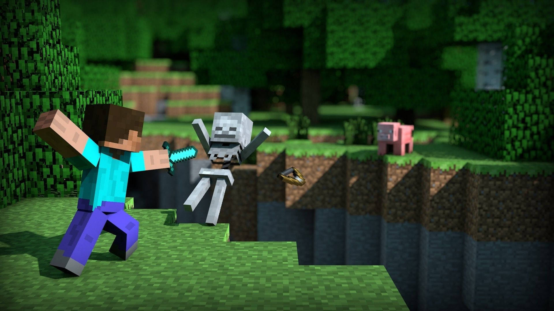 Minecraft スティーブ 剣 戦闘 壁紙