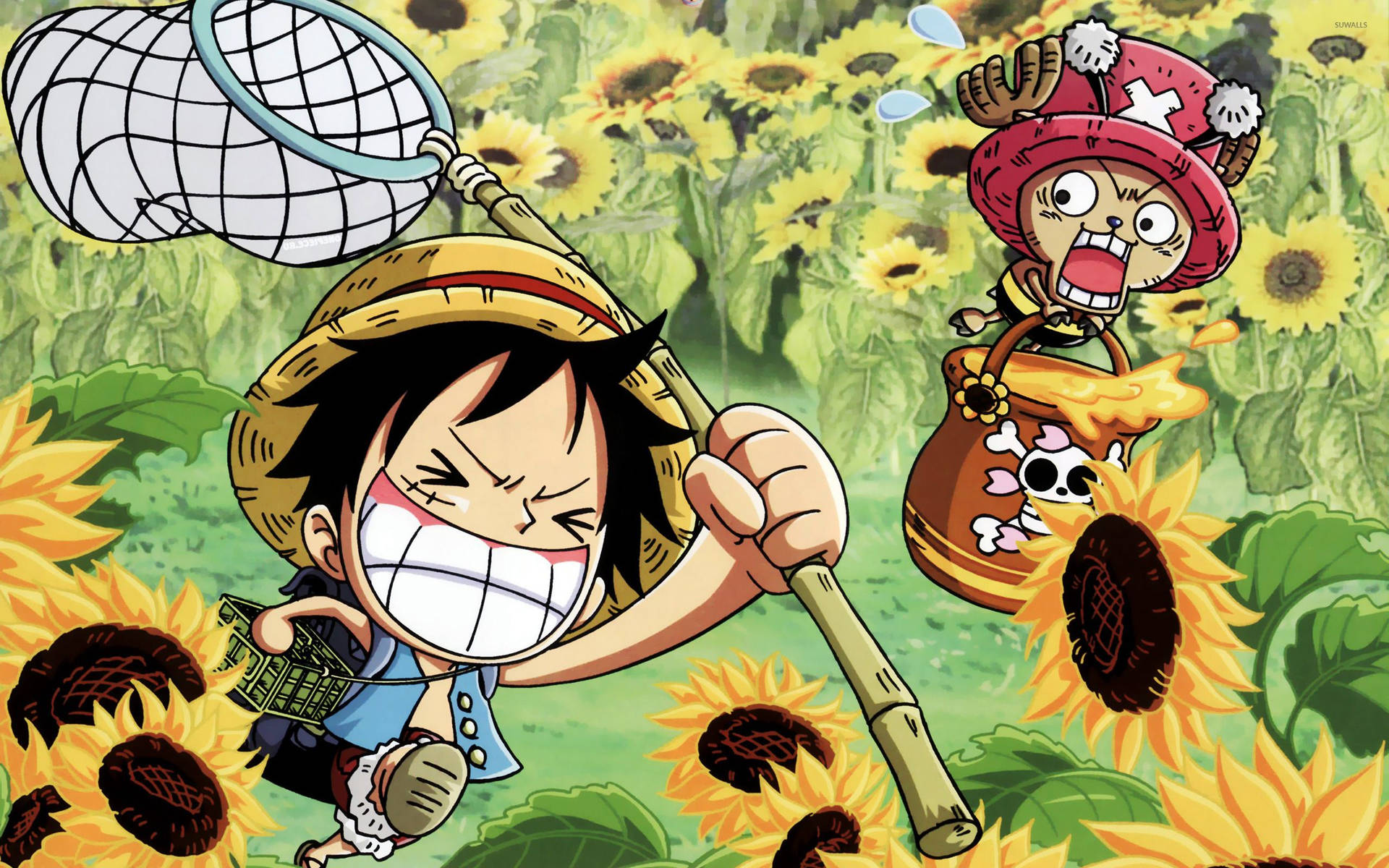 ONE PIECE ひまわり畑のルフィとチョッパーの壁紙
