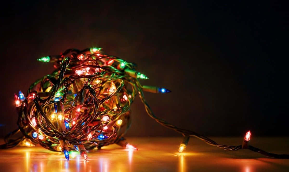 冬のツリーに飾られた魔法のようなクリスマスライト 壁紙