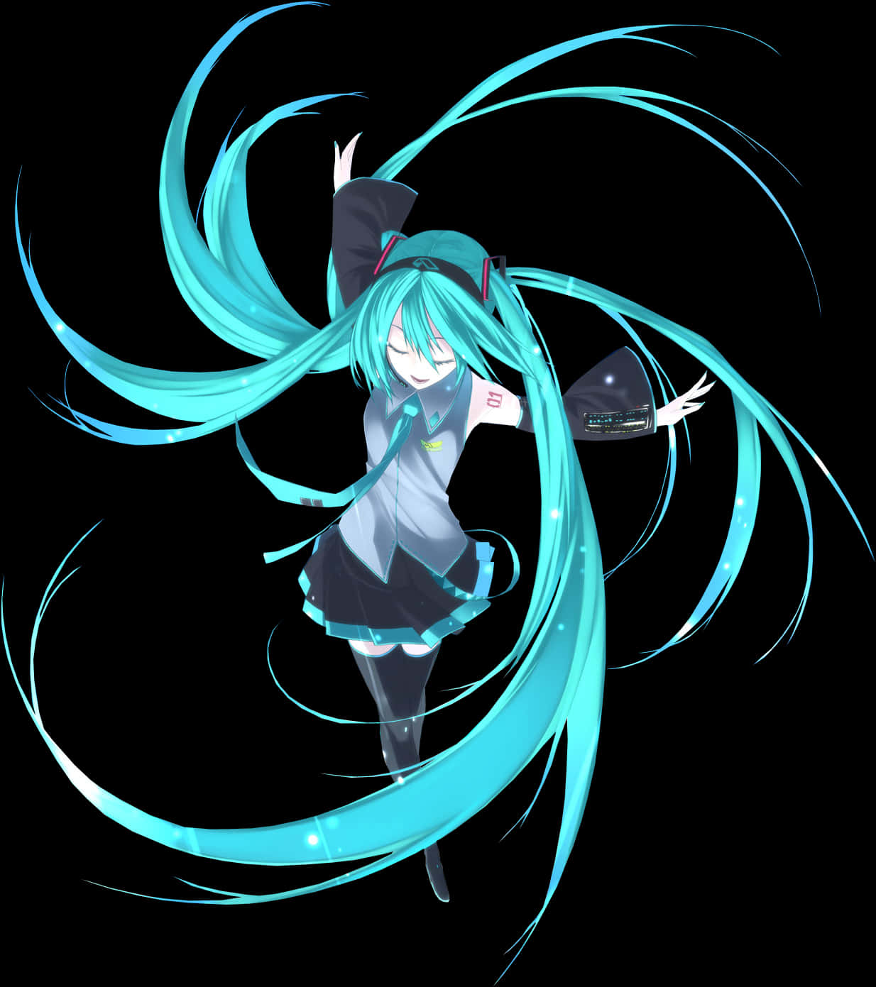 初音ミク ダイナミックなポーズと舞う髪 壁紙