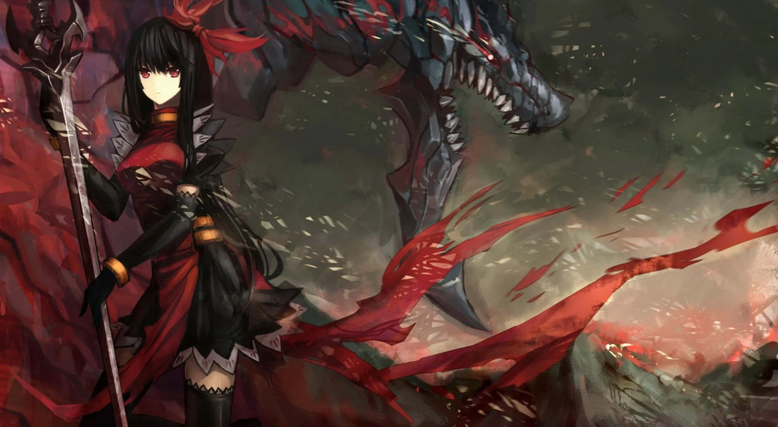 剣を持つ少女とドラゴン 壁紙