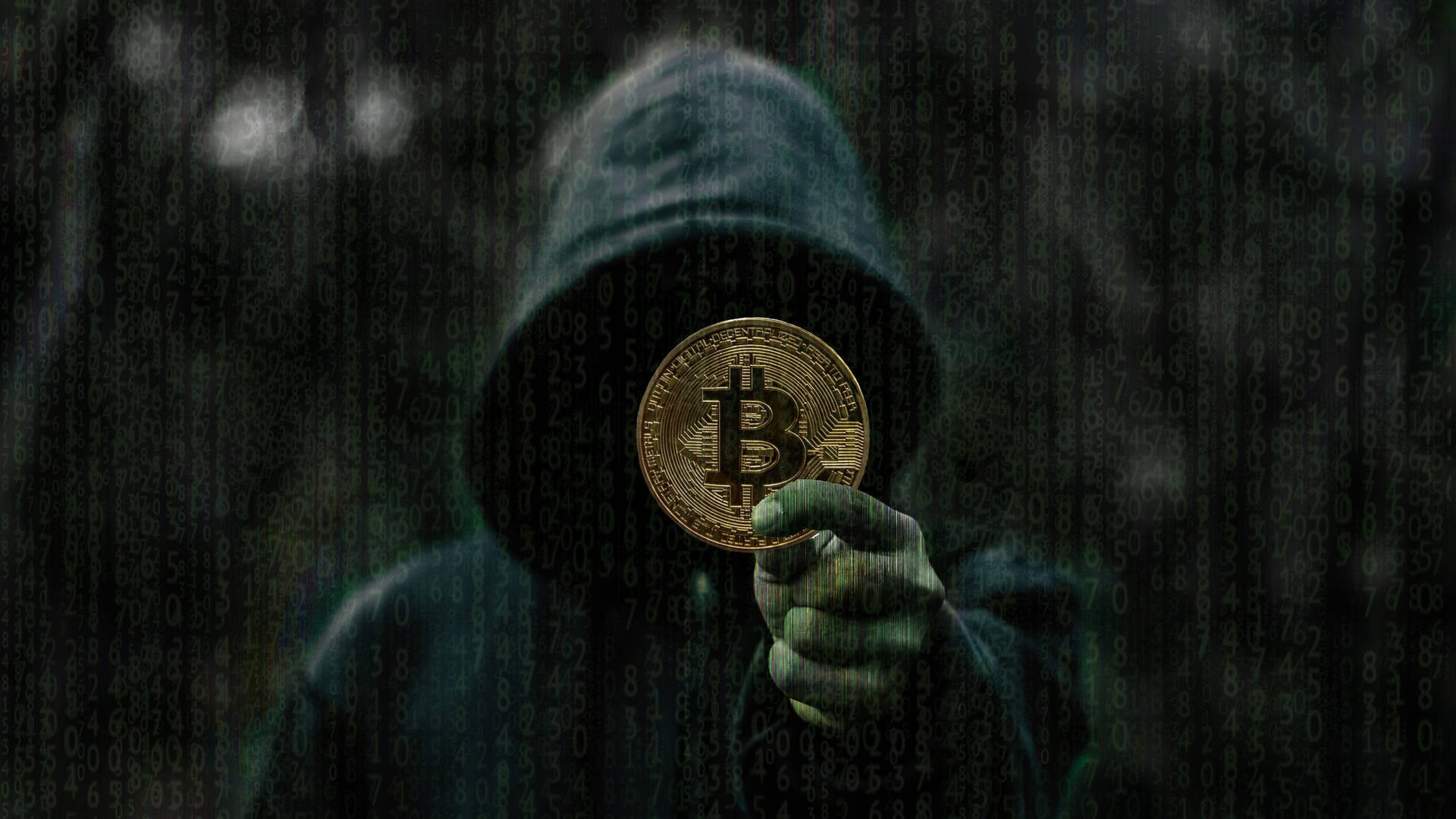 匿名の男性とビットコインの暗号背景