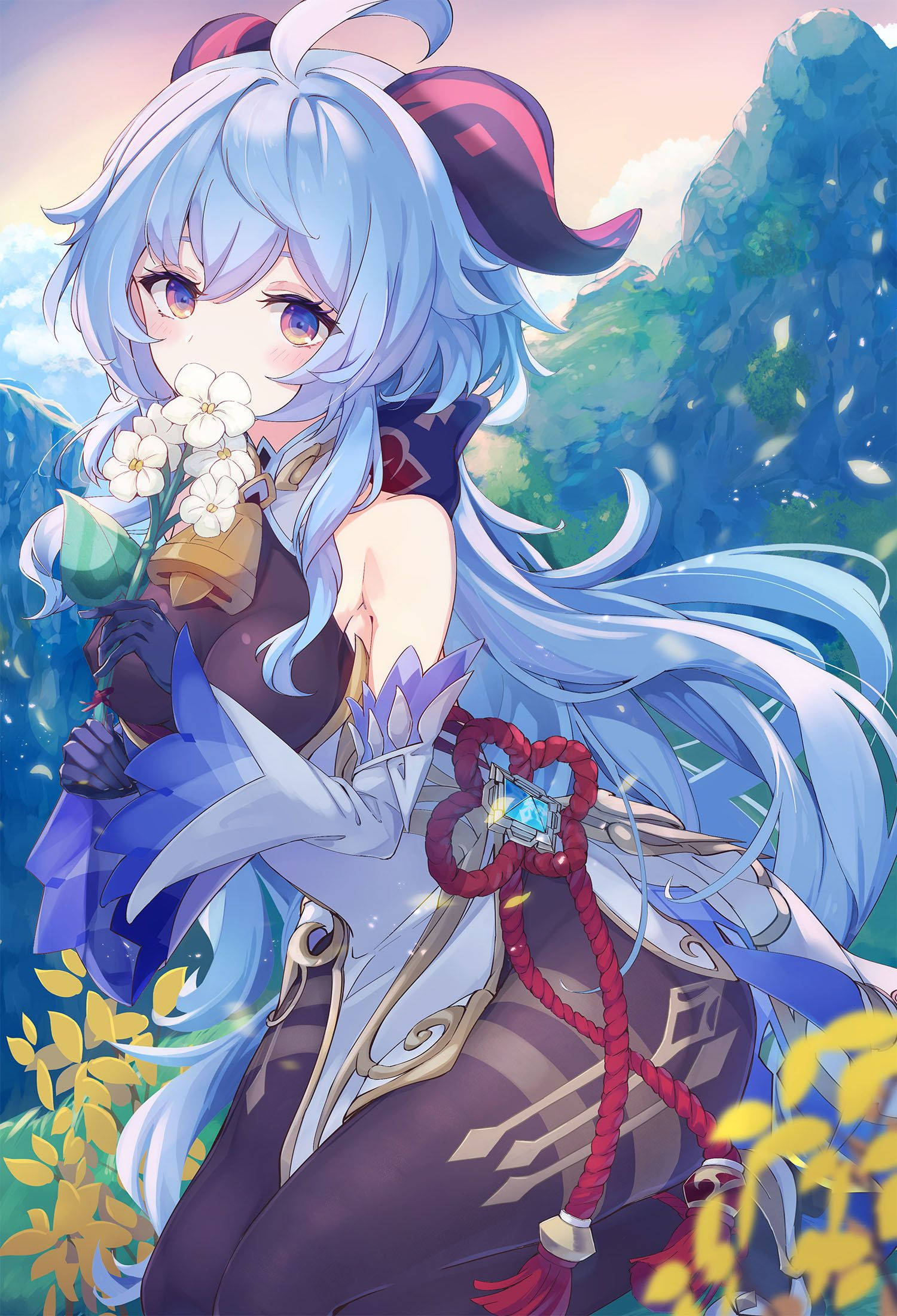 原神 甘雨 花の香りを嗅ぐ PFP 壁紙