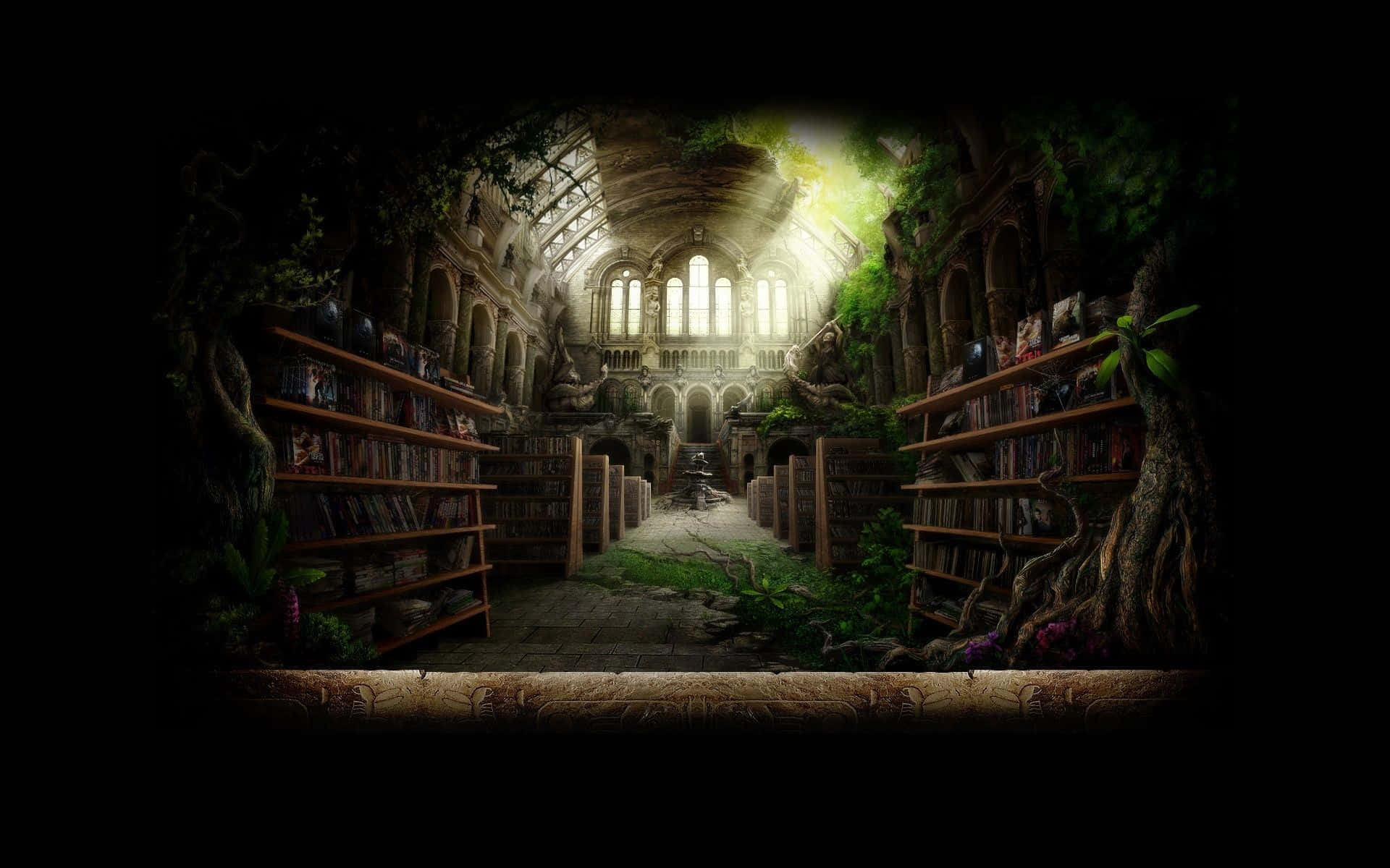 古城跡の図書館背景 壁紙