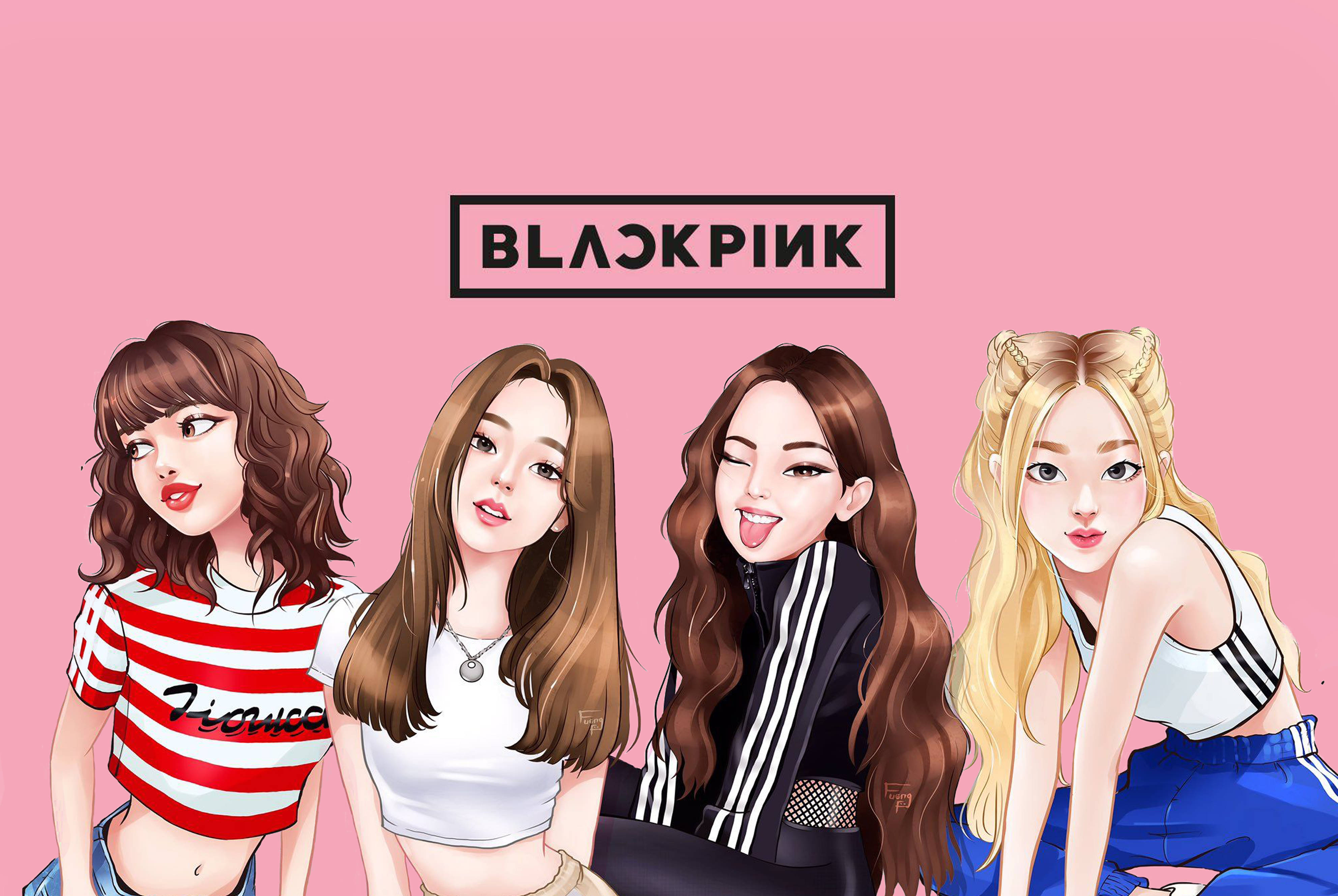 可愛いBLACKPINKのカートゥーンアート 壁紙