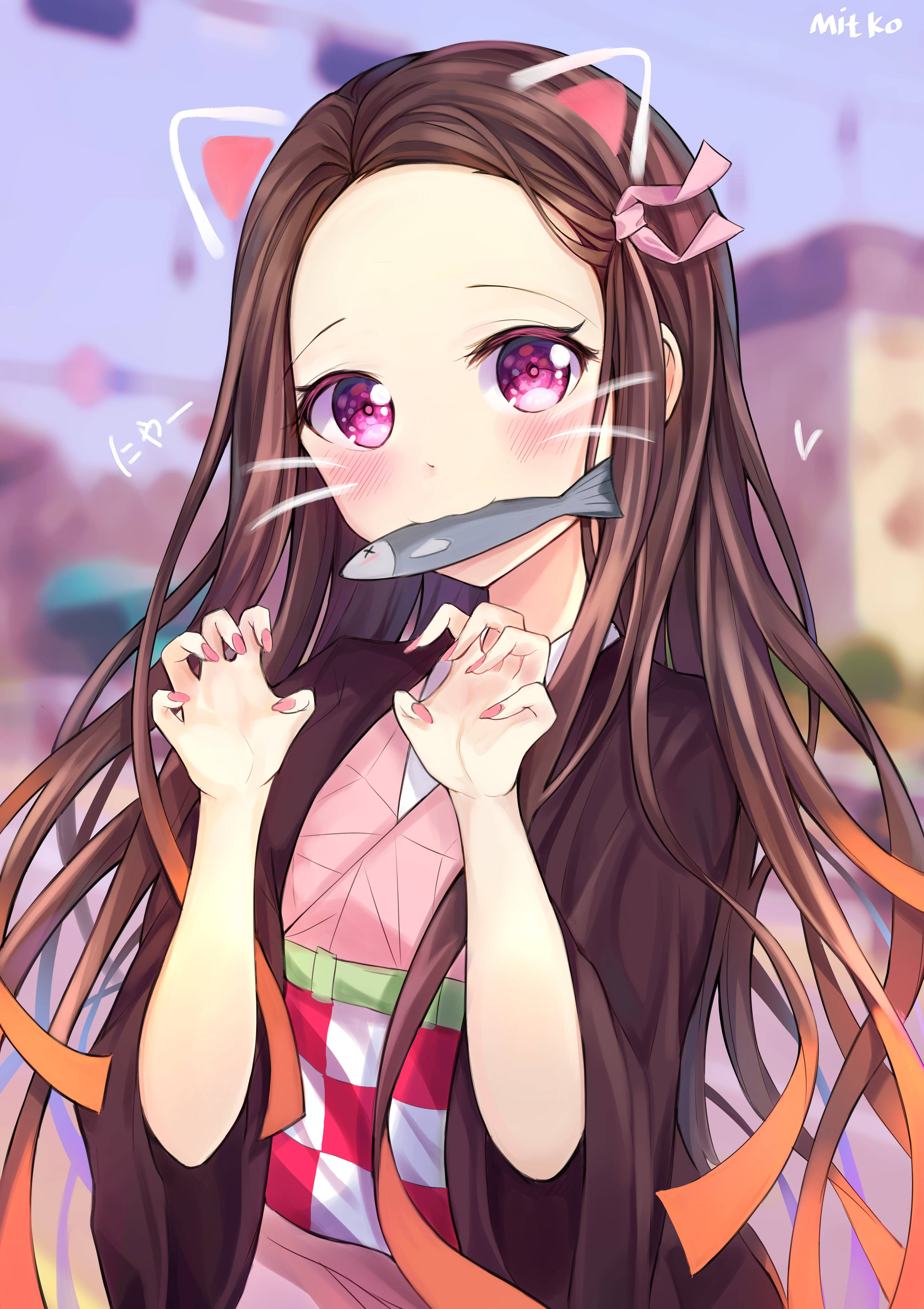 可愛いアニメ少女 竈門禰豆子 iPhone 壁紙