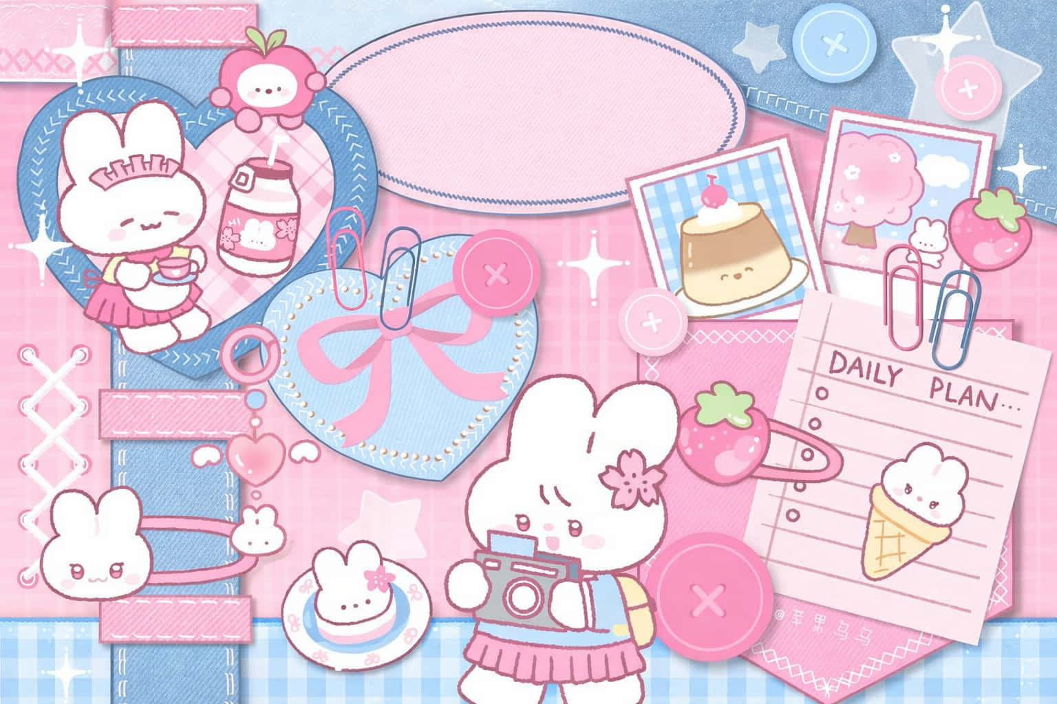 整理されたPNG、可愛い、美的、ピンク、ウサギ — かわいい アート GIF 壁紙