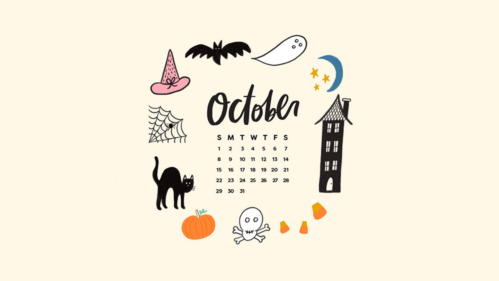 可愛いハロウィン10月カレンダー 壁紙