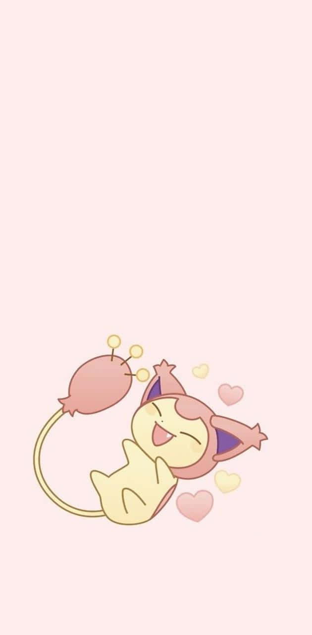 可愛いピンクのエネコとハート 壁紙
