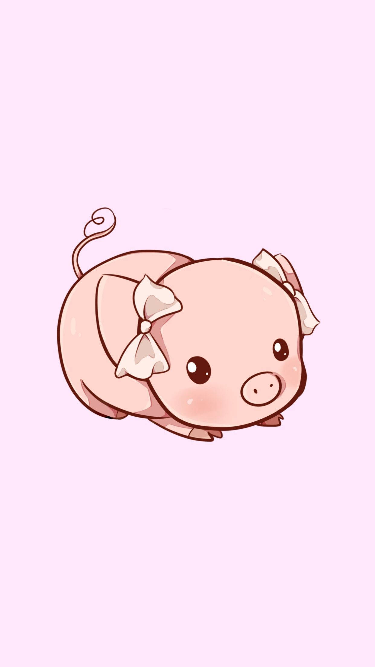 可愛いピンクのリボンを付けた豚 壁紙