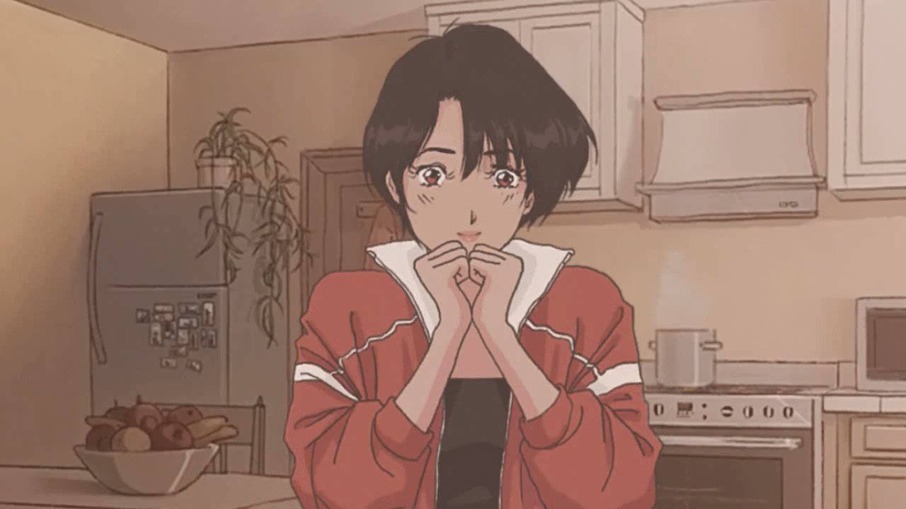 可愛いレトロアニメ風キッチン 壁紙