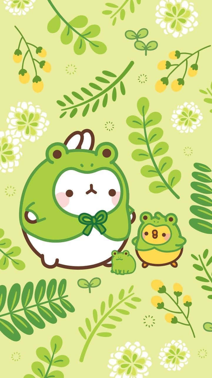 可愛い緑のカワイイモランとピウピウ 壁紙