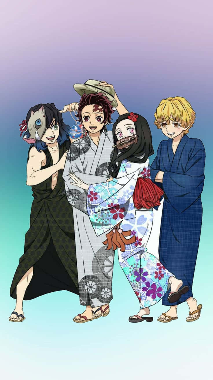 可愛い鬼滅の刃キャラクター 伊之助 炭治郎 禰豆子 善逸 壁紙
