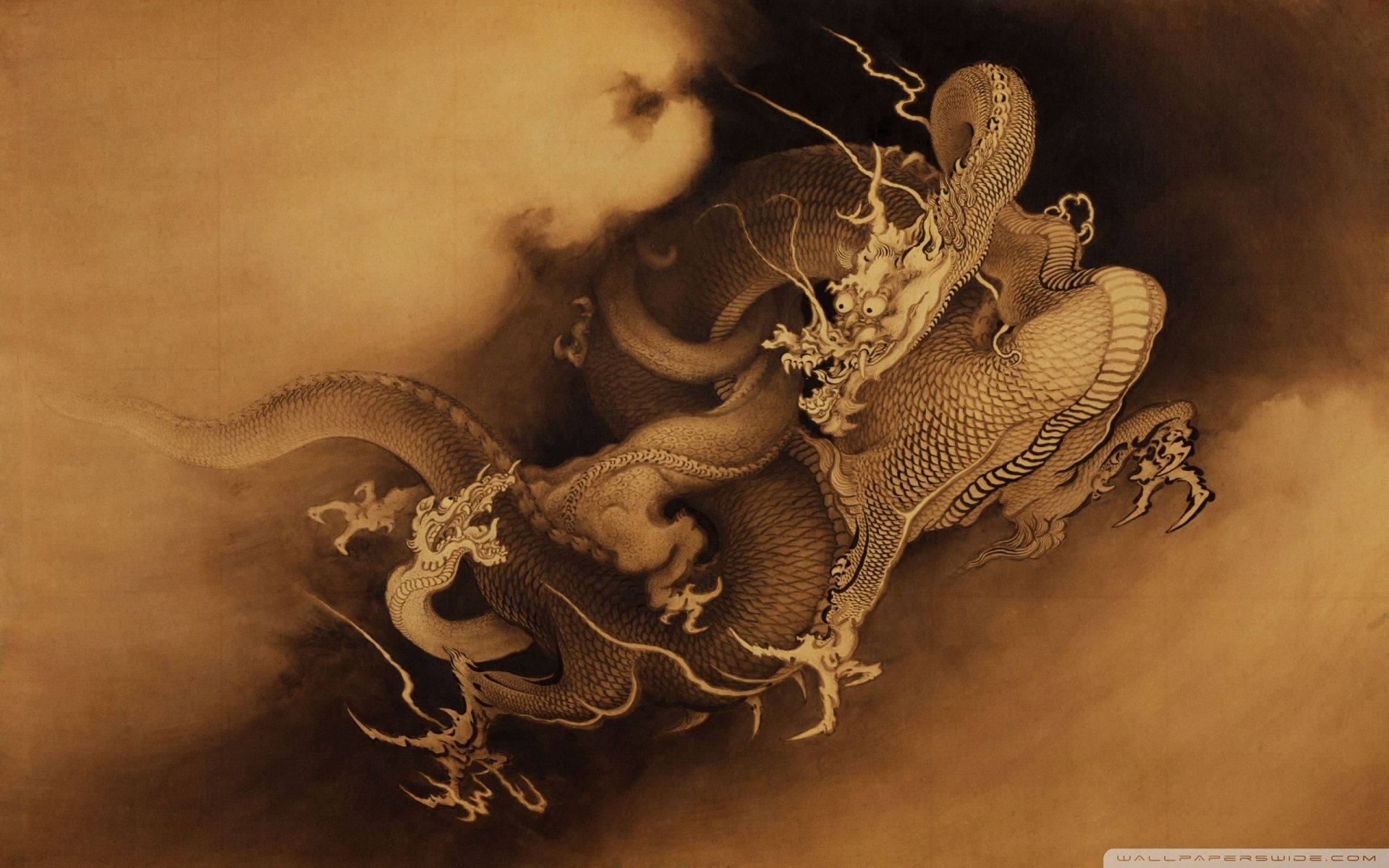 和風ドラゴン PC 暗雲 壁紙