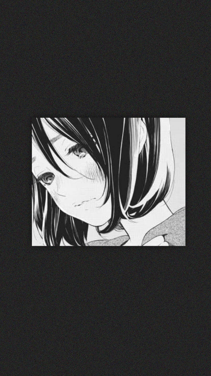 哀しげなアニメ少女 モノクローム スタイリッシュ フォン 壁紙