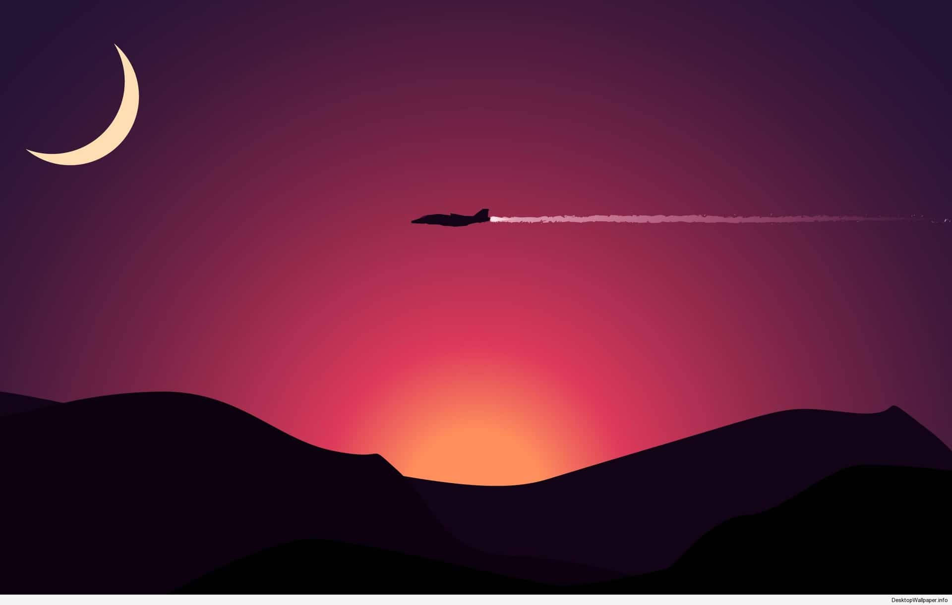夕日と飛行機のミニマリスト壁紙