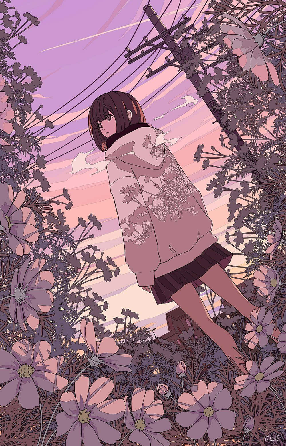 夕日が彩る魅惑のアニメ風景 壁紙
