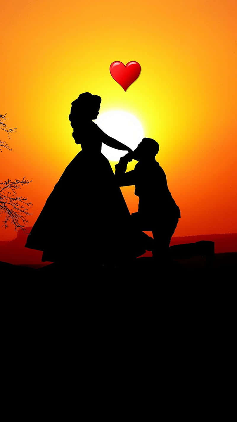 夕日の中、愛を告白する恋人たちの写真 壁紙
