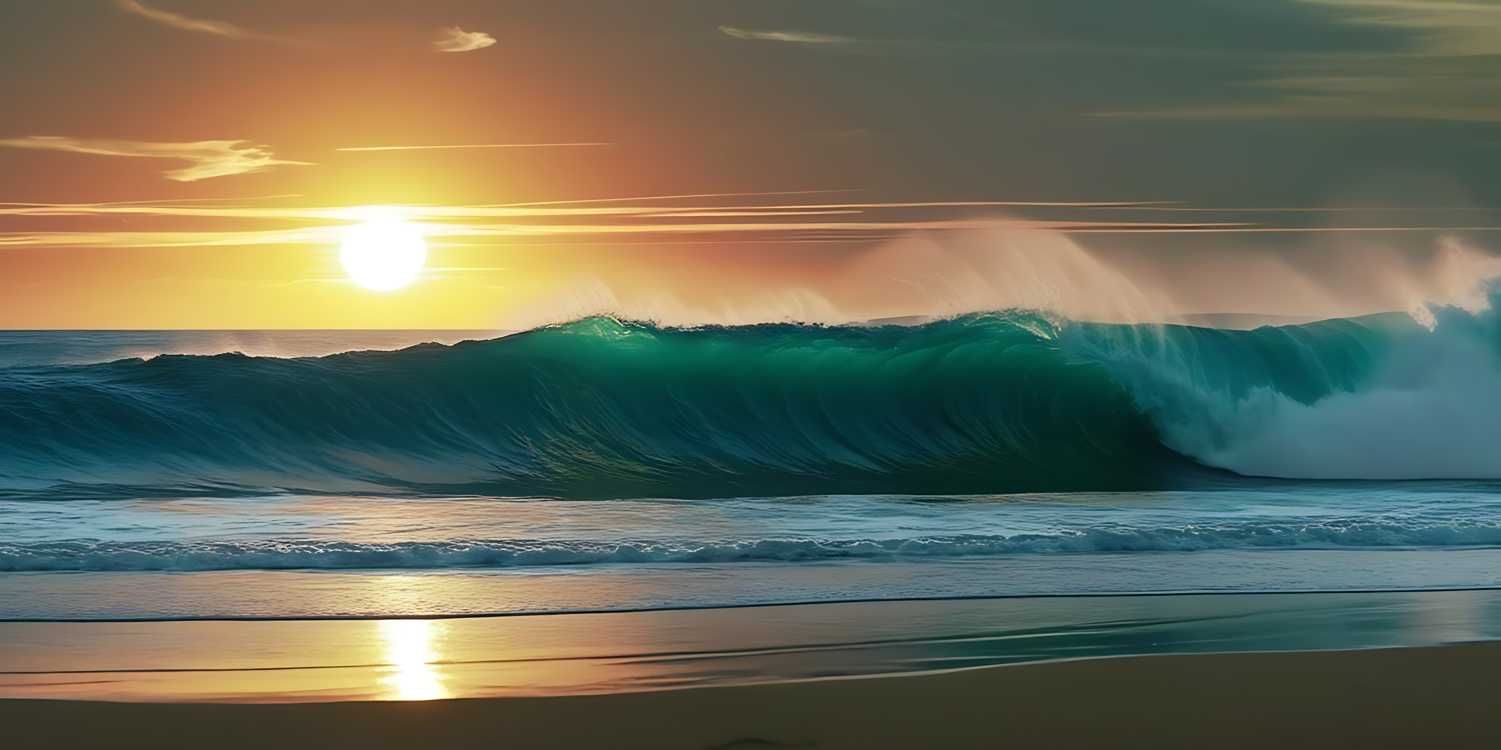 夕日の中の海の波 壁紙