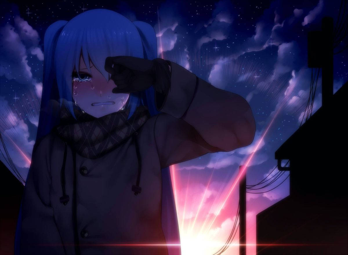 夕暮れの哀愁アニメ少女 壁紙