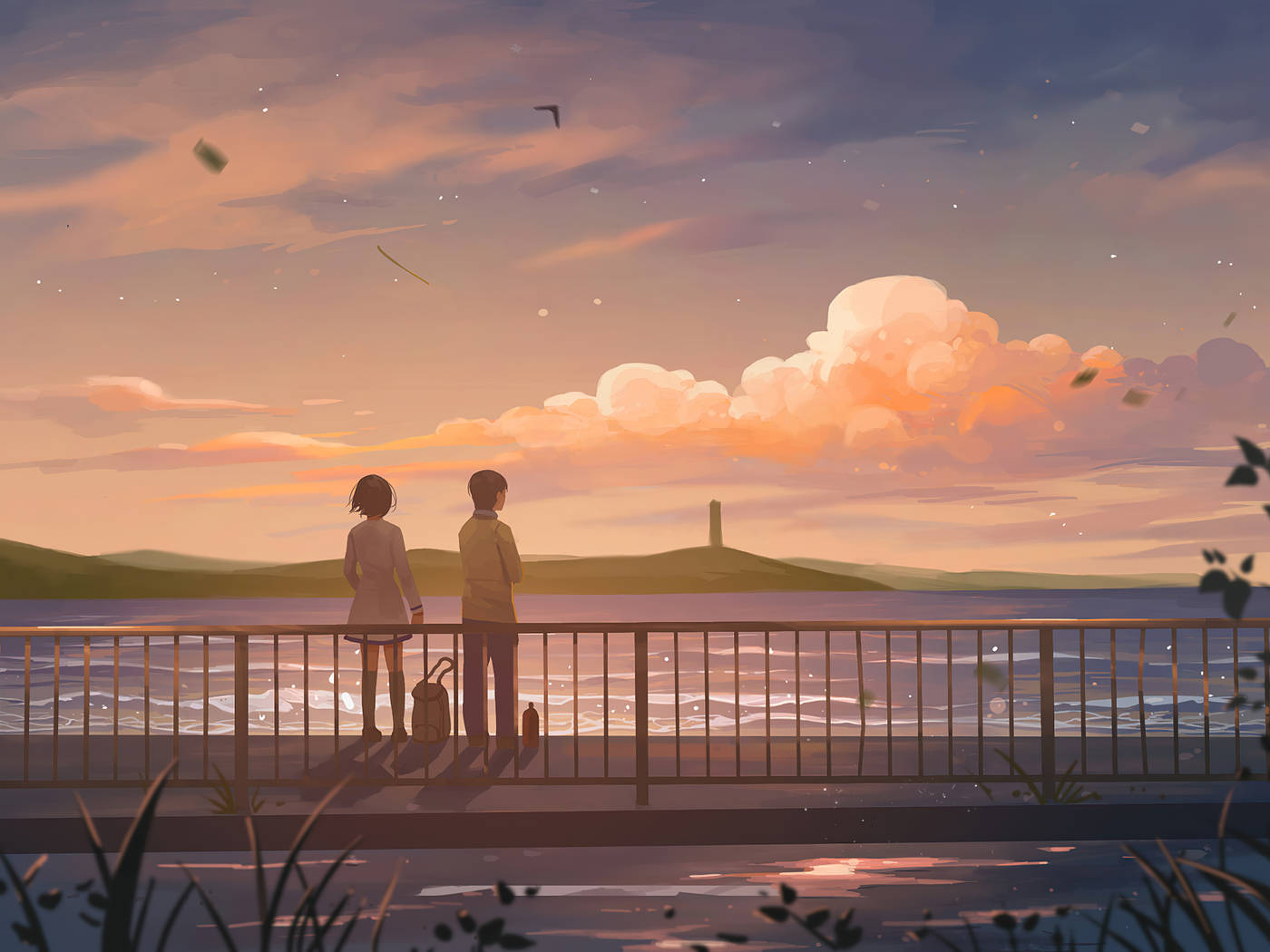 夕焼けの美学アニメカップル 壁紙