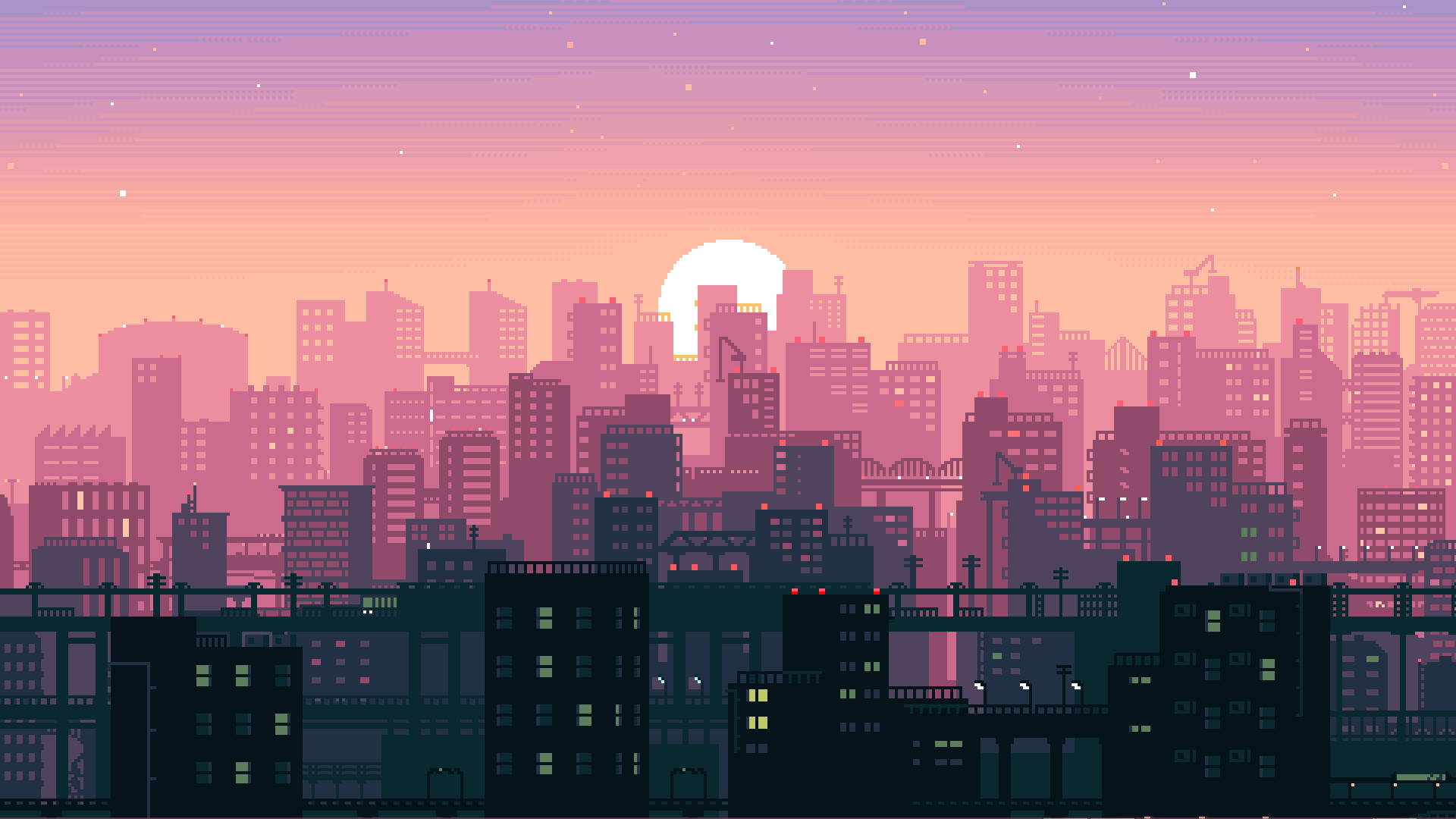 夕焼けの都市景観 壁紙