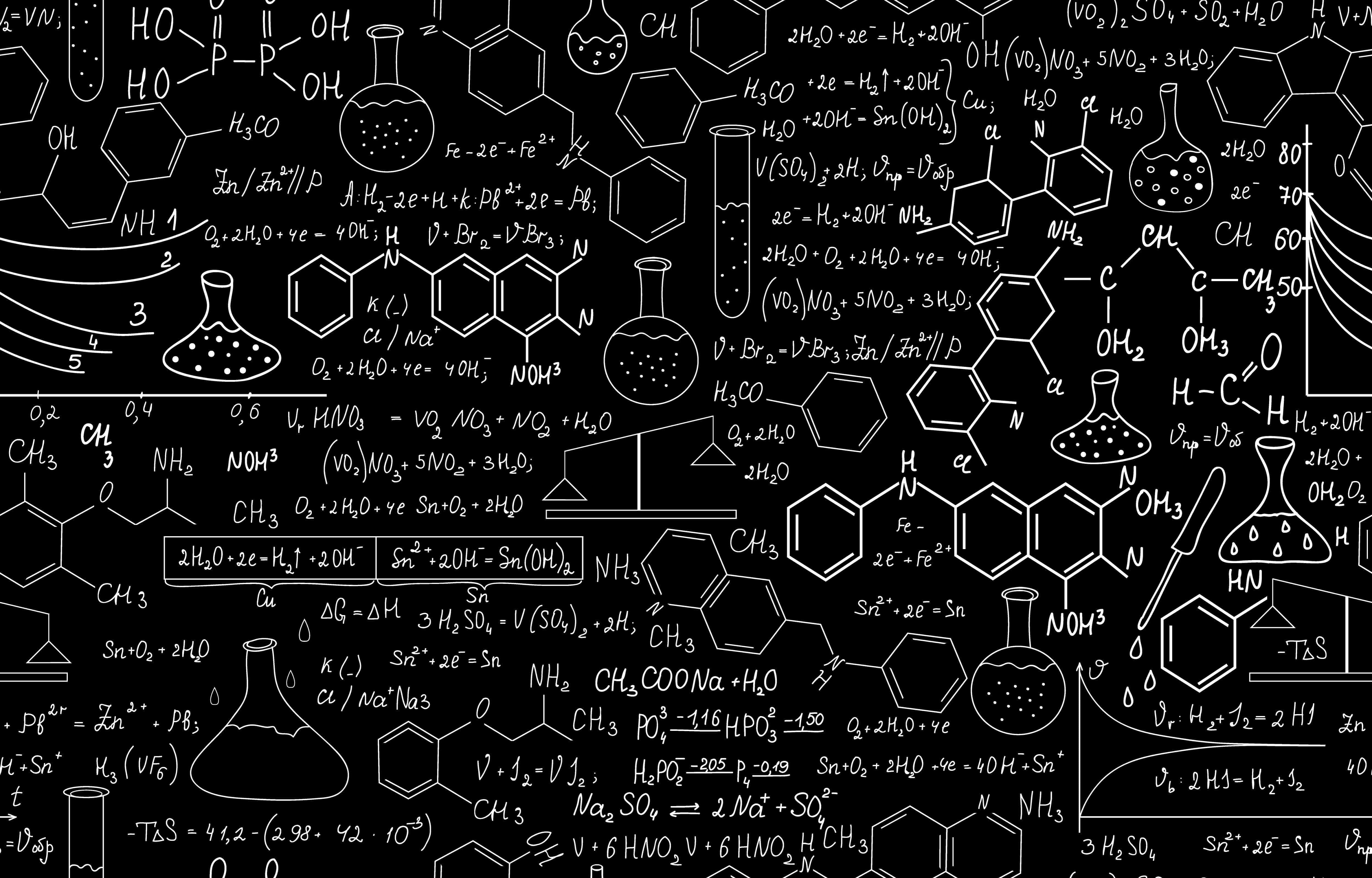 多くの科学式が描かれた黒い背景 壁紙