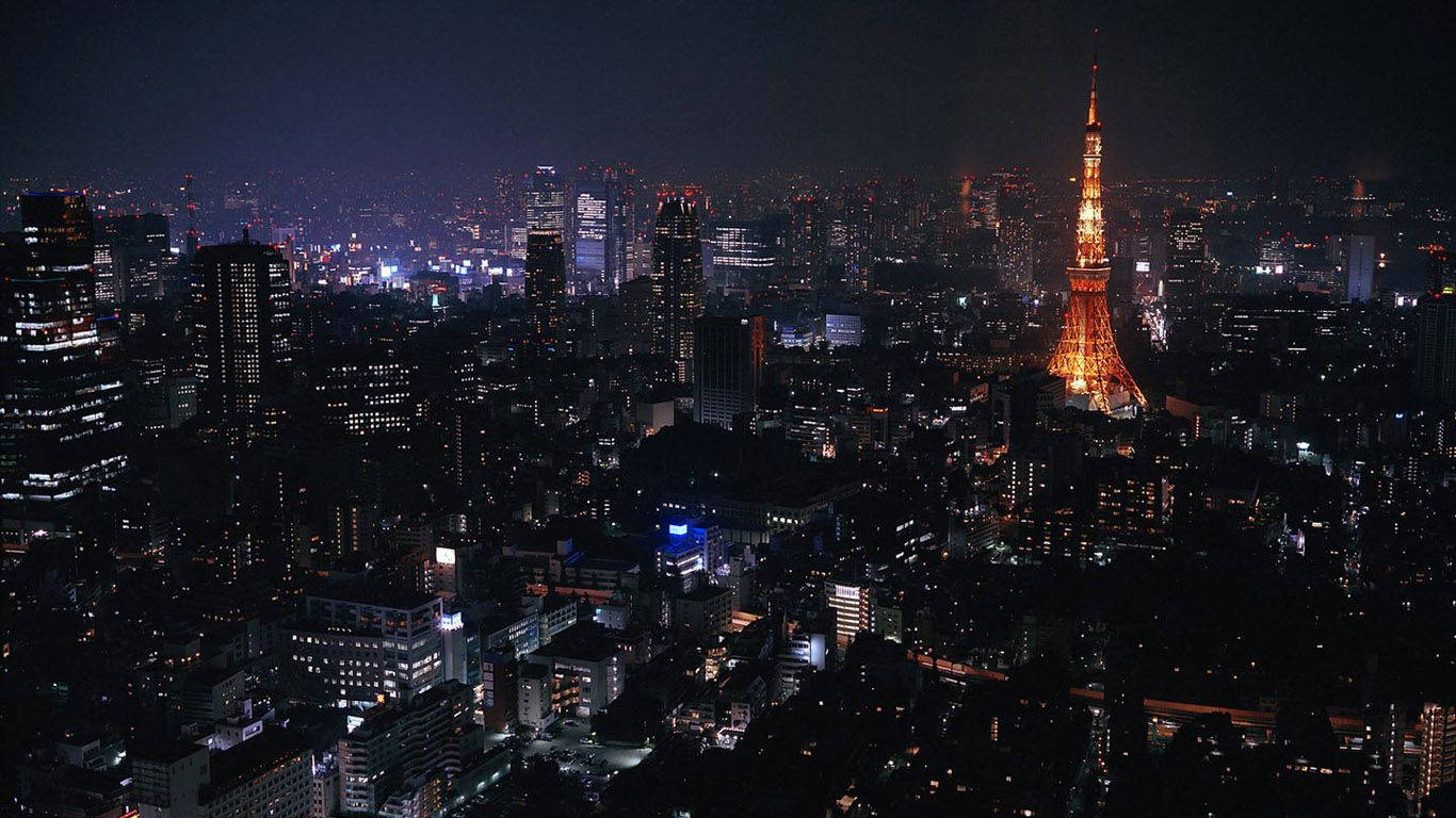 夜にライトアップされた東京タワー 壁紙