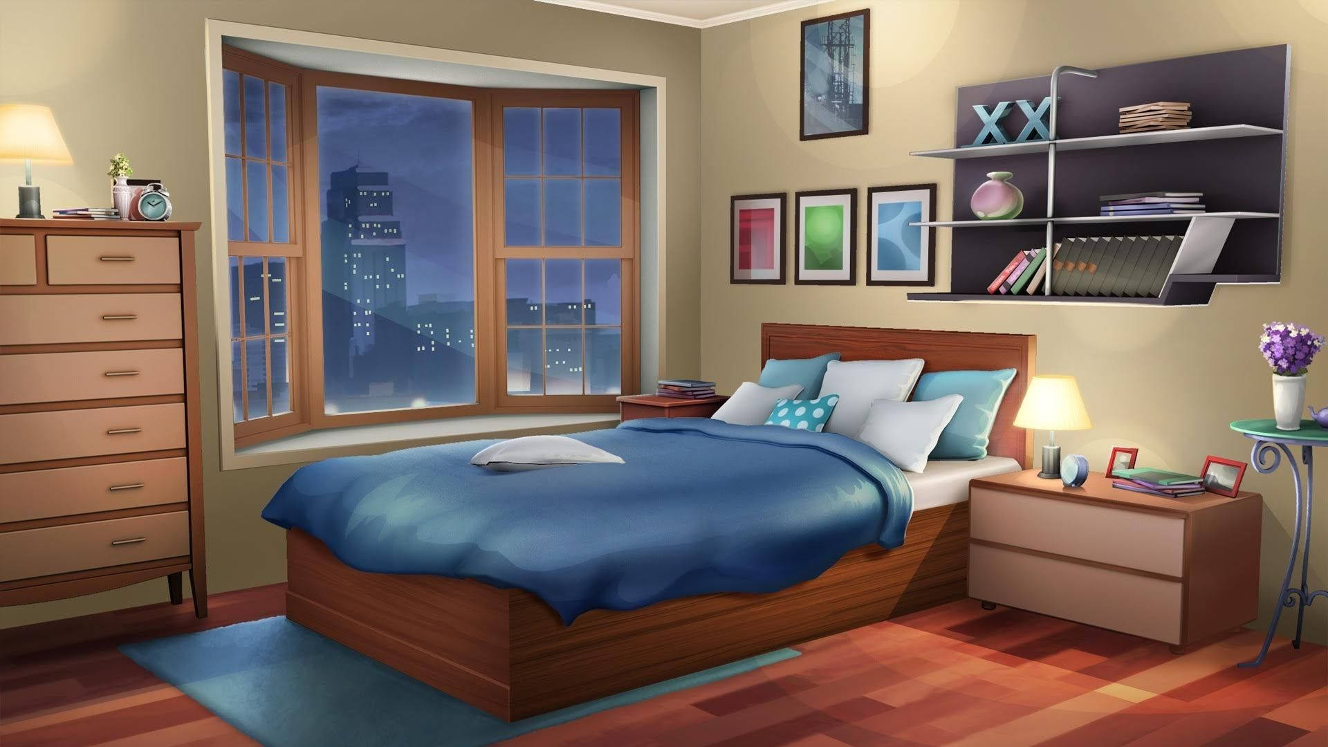 夜のアニメ部屋 壁紙