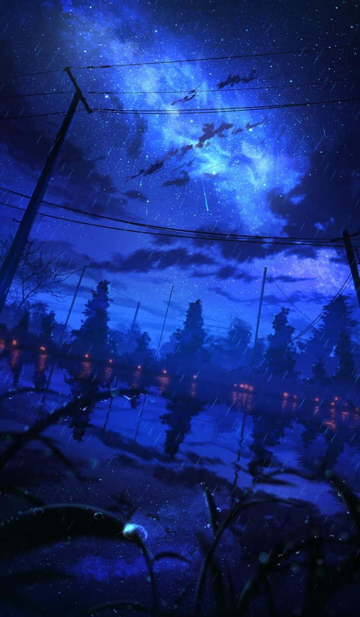 夜のアニメ雨空 壁紙