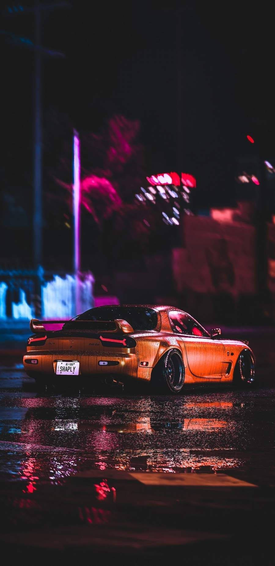 夜のオレンジJDMカーの美学 壁紙