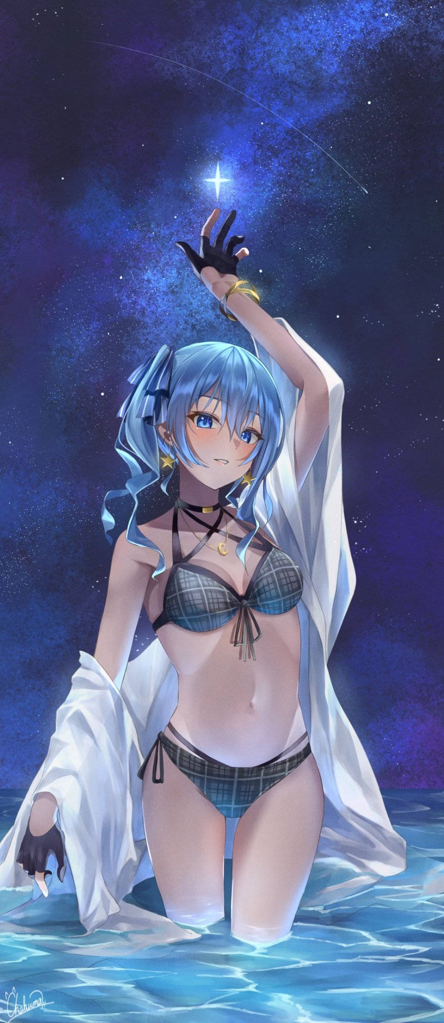 夜のビキニ姿のアニメガール 壁紙