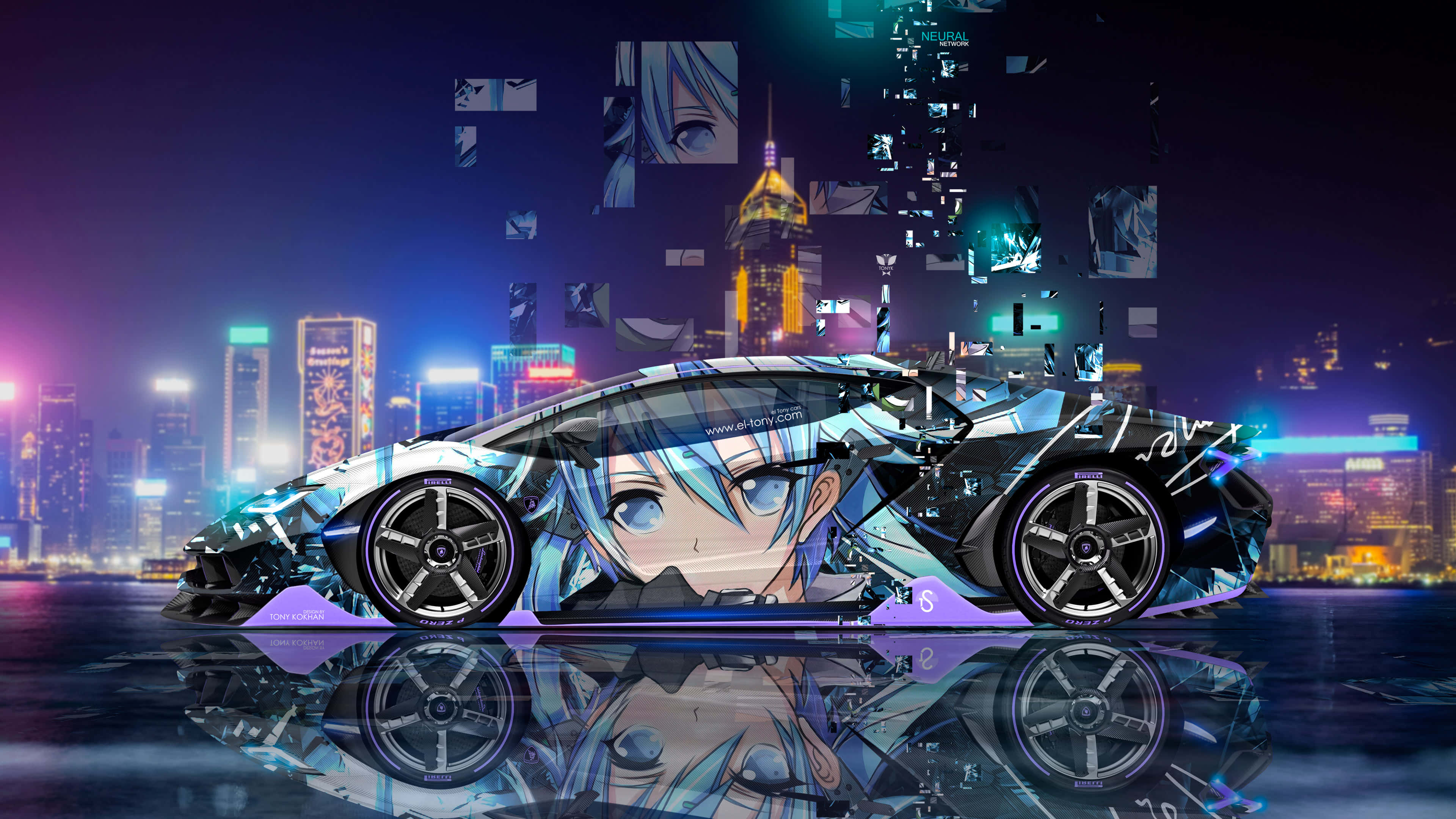 夜のレースを駆け抜ける、パワフルなアニメカー 壁紙