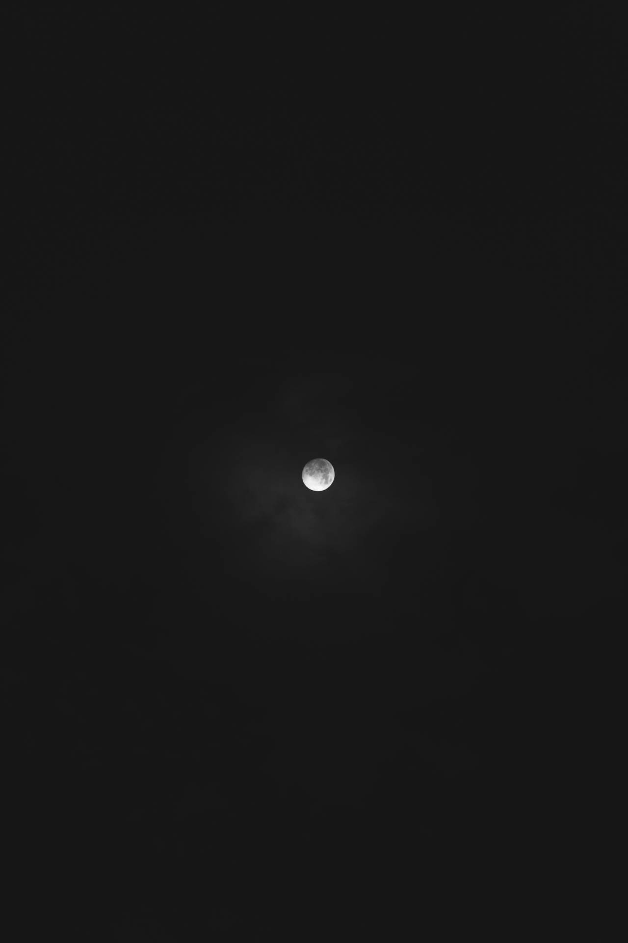 暗い真夜中の夕空に浮かぶ満月。下から見上げた月の眺め。明るい月光。
