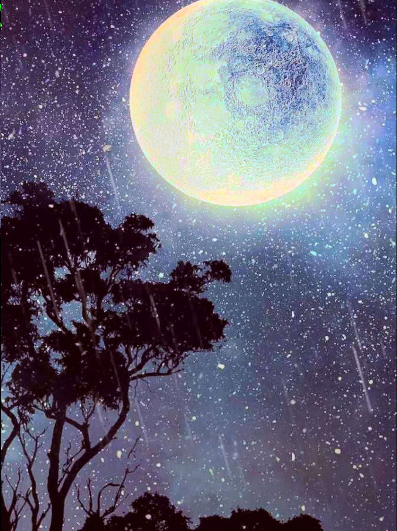 夜空の銀河の月 壁紙