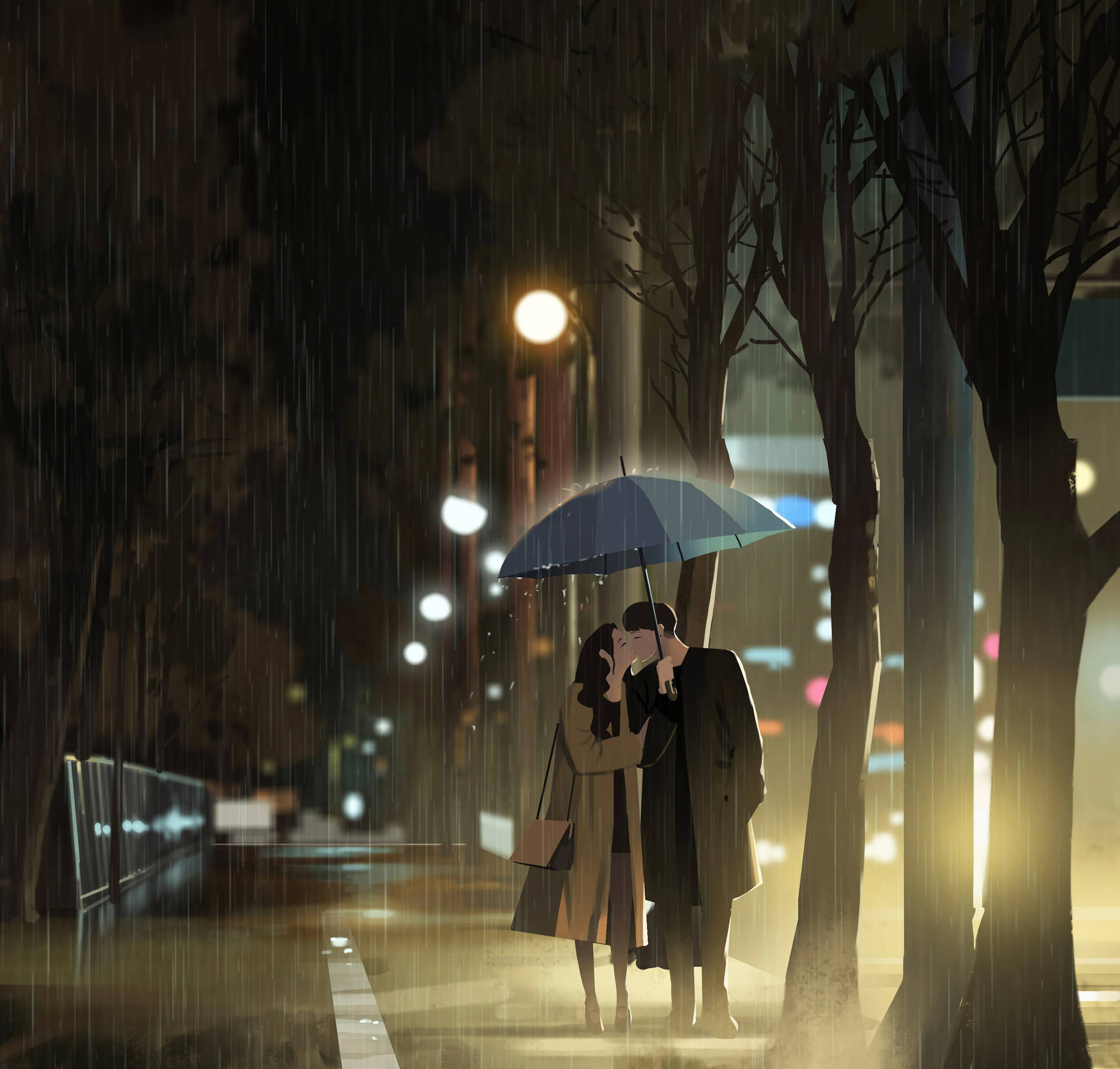 雨の中の愛のキス