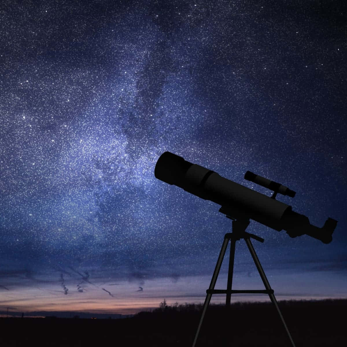 天体望遠鏡と星空の夜空 壁紙
