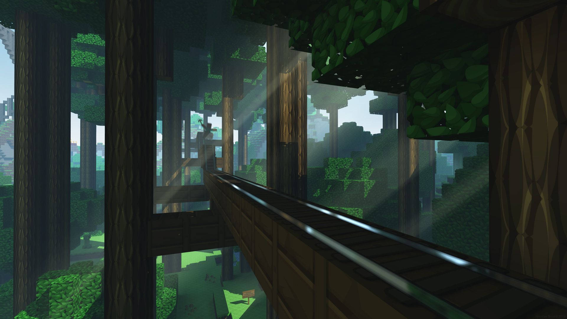 マインクラフト 森 太陽の光 HD 壁紙